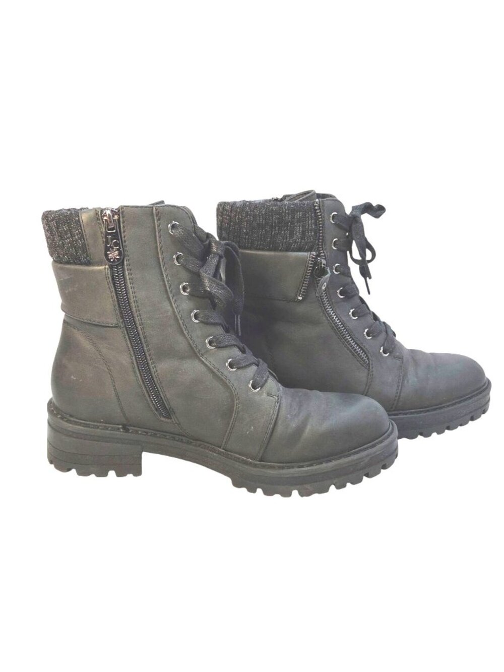 Jessica Black Lace-Up Ankle Boots With Knit Collar & Side Zip Womens Size 7M